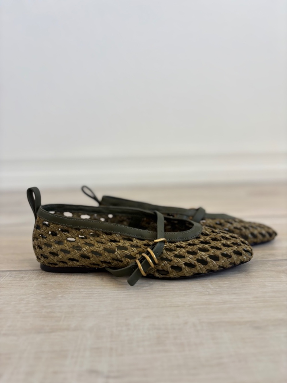 rag & bone Spire Woven Mary Jane Flats Loden Green Sz 37 US 7 - Picture 3 of 12
